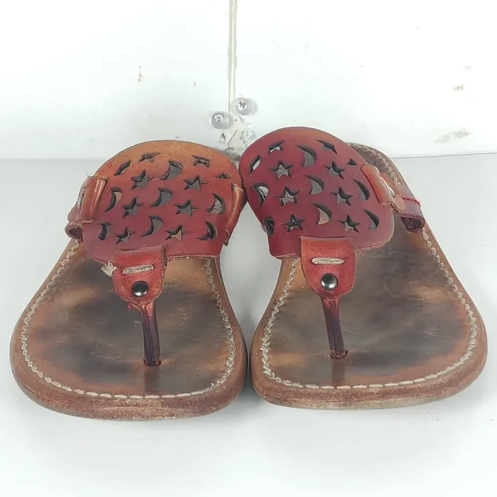 Freebird by Steven Women's Vallarta US8 Red Leather Moon Stars Thong Sandals